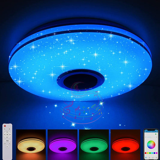 Bluetooth music ceiling lamp speaker led round bedroom lamp 30cmLED colorful lamp cross-border source manufacturer new style
